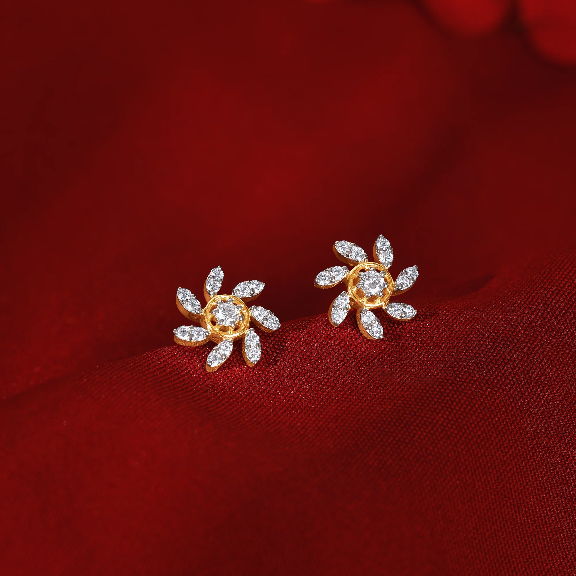 Gold Sunlit Petals Lab Grown Diamond Earrings - Image 2