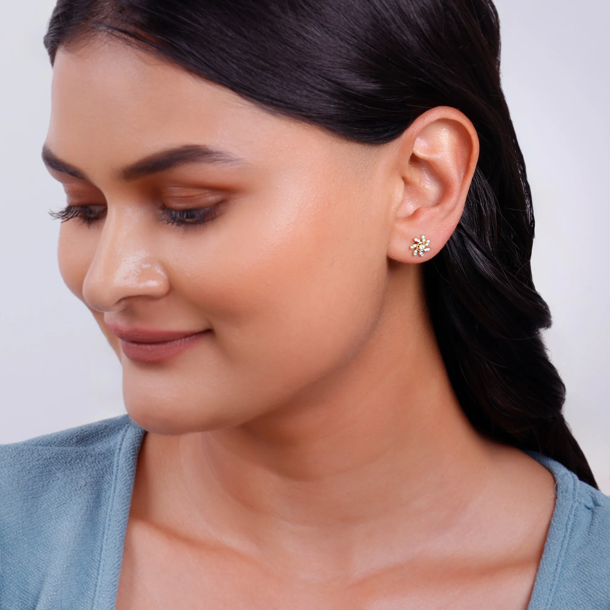 Gold Sunlit Petals Lab Grown Diamond Earrings - Image 3