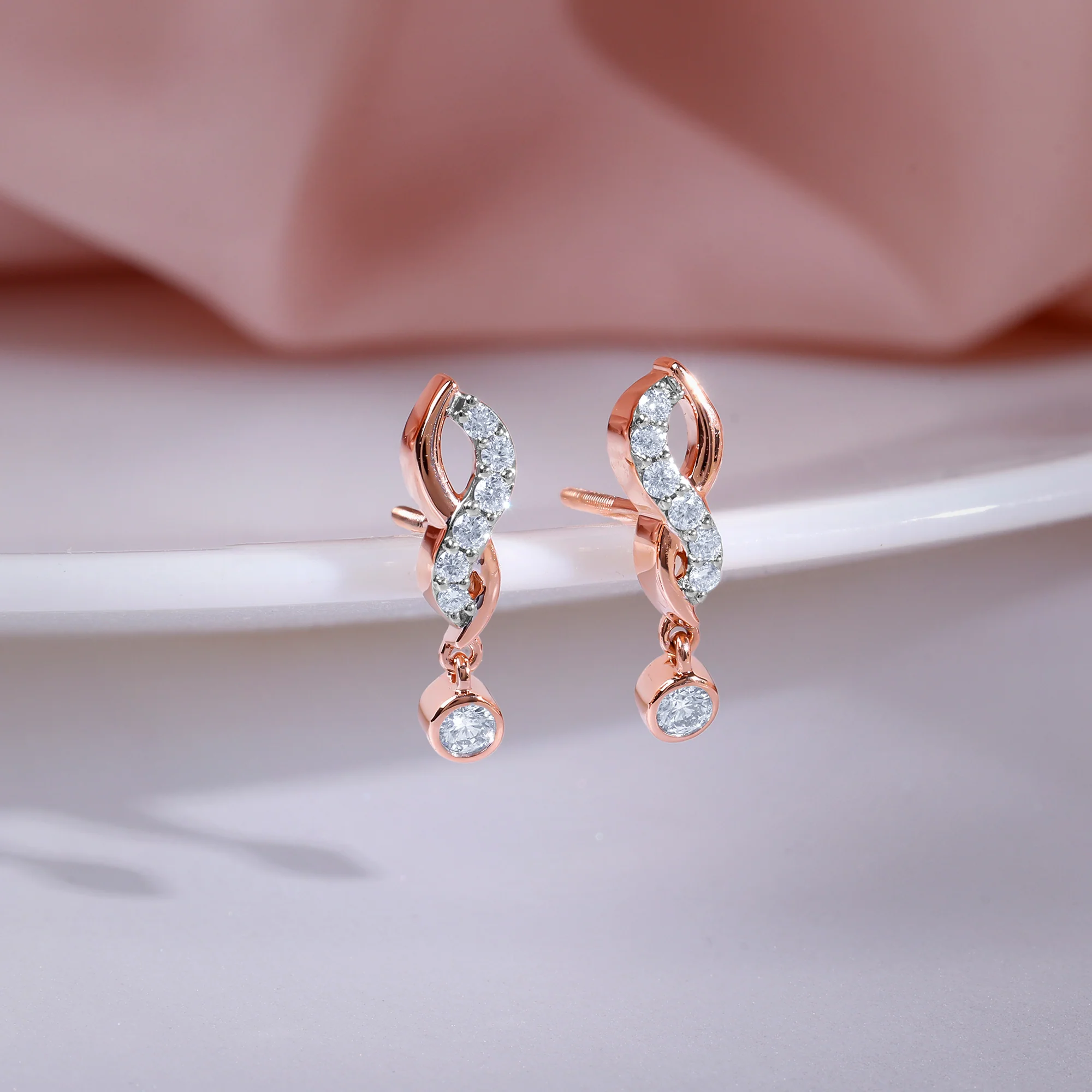 Gold Swirling Lab Grown Diamond Earrings - Image 2