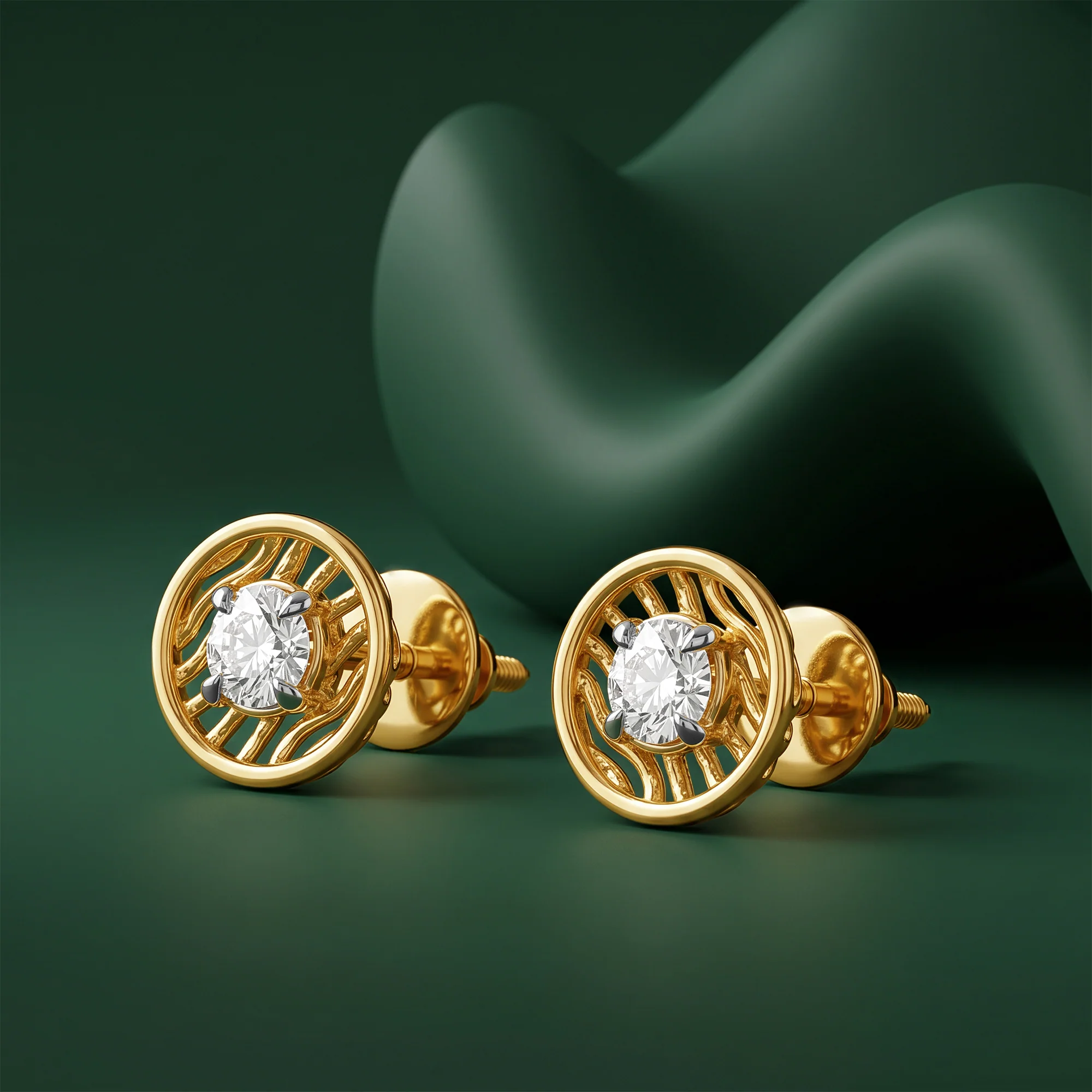 Gold Threaded Orbit Lab Grown Diamond Earrings - Image 2