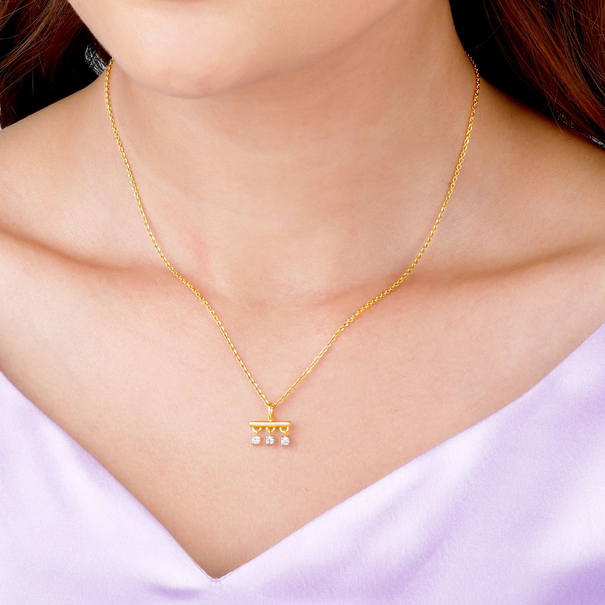 Gold Triple Jewel Lab Grown Diamond Pendant - Image 3