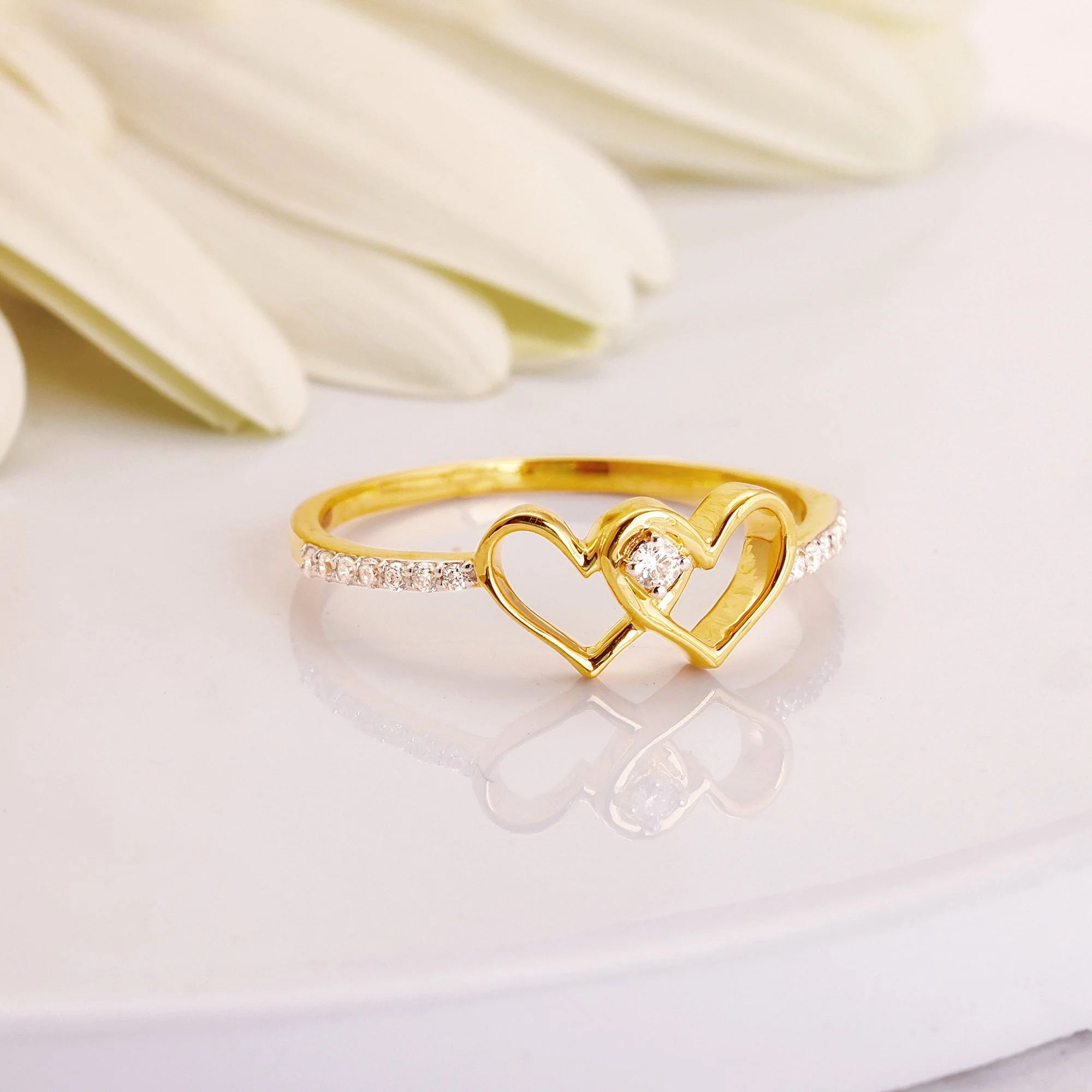 Gold Twin Hearts Diamond Ring - Image 2
