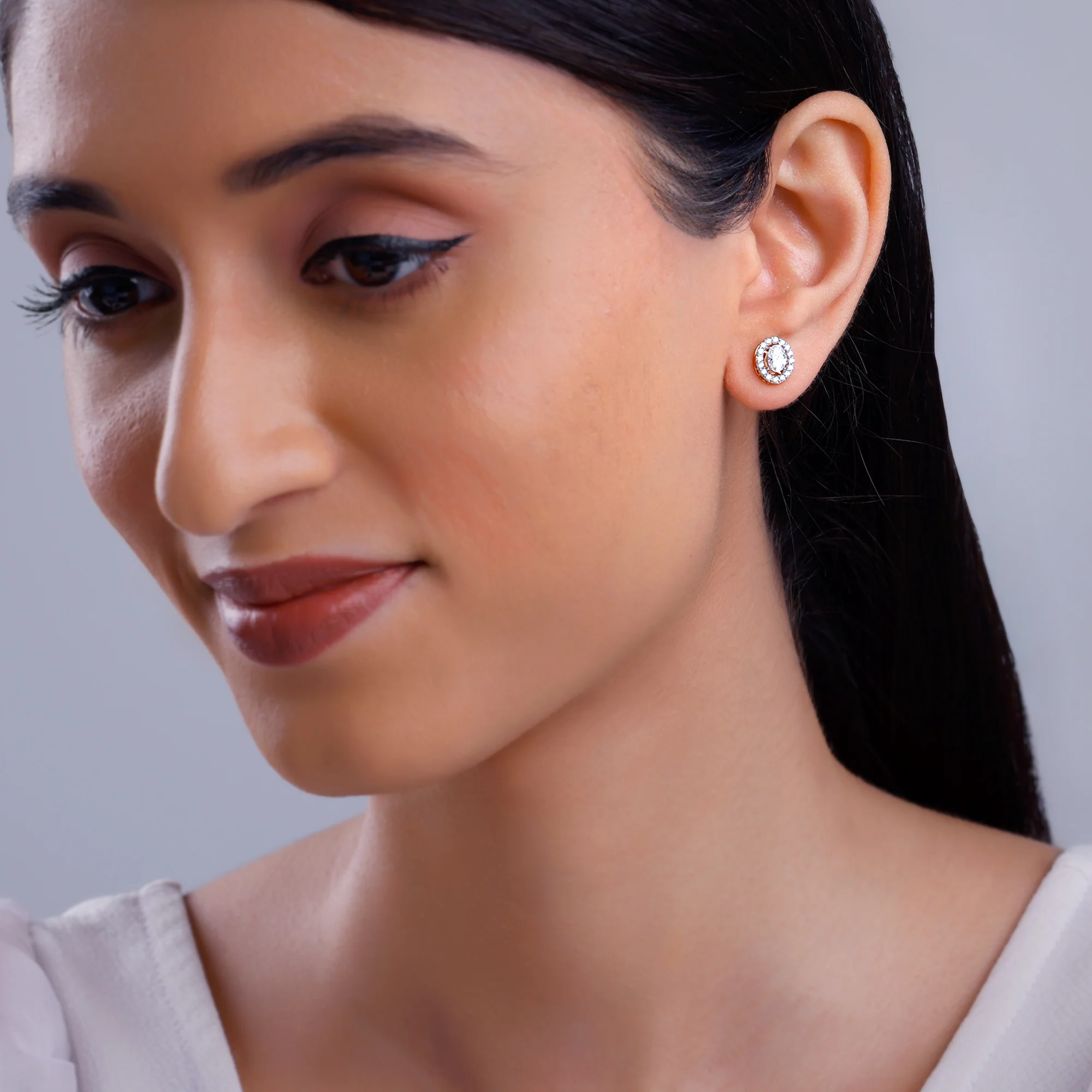 Gold Vesta Halo Solitaire Lab Grown Diamond Studs - Image 3