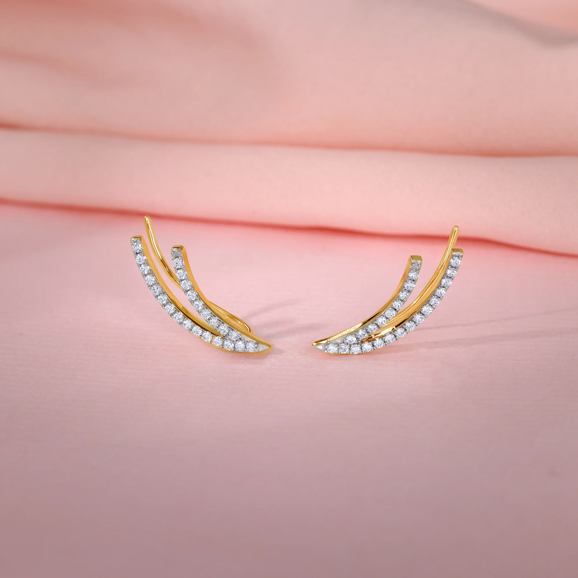 Gold Wave Layers Lab Grown Diamond Earrings - Image 2