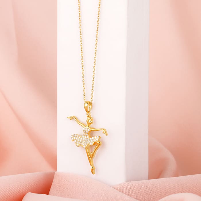 Golden Ballerina Pendant with Link Chain - Image 2