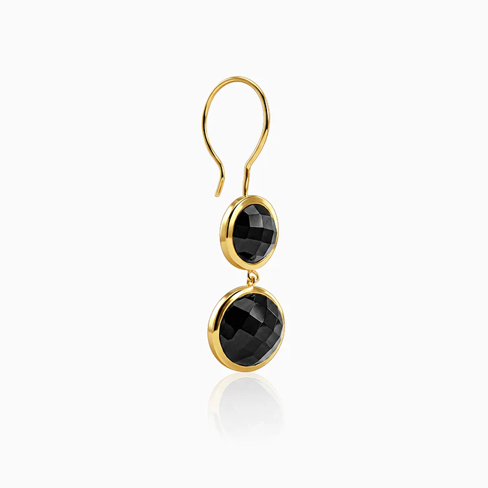 Golden Black Chalcedony Dangler Earrings - Image 4