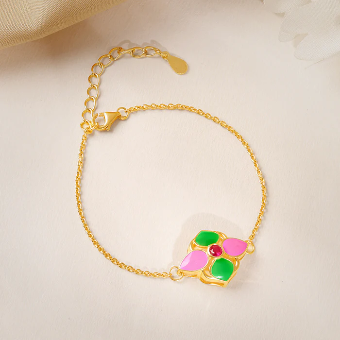 Golden Blissful Floral Bracelet Rakhi - Image 2