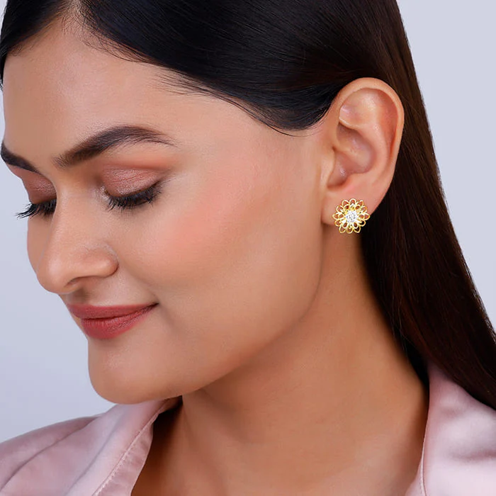 Anushka Sharma Golden Blooming Flower Stud Earrings - Image 3