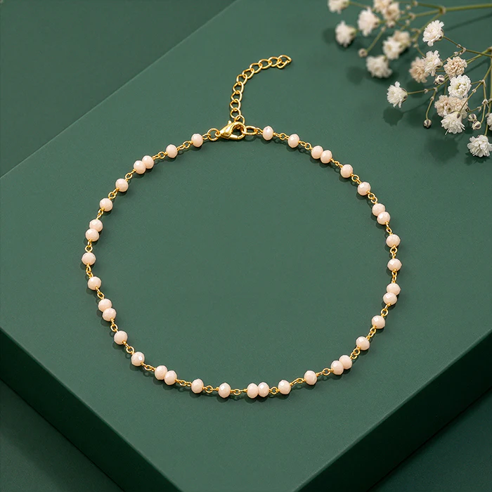 Golden Blush Quartz Bead Anklet - Image 2