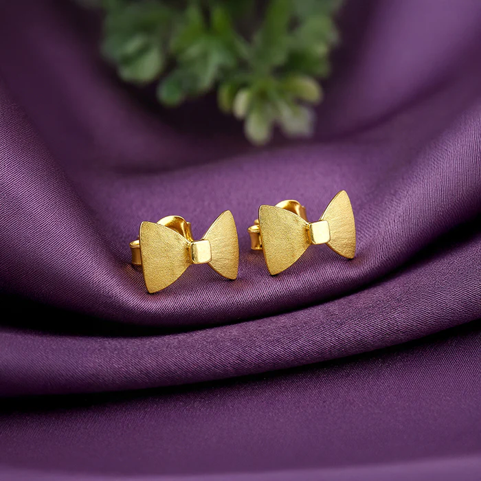 Golden Bow Love Stud Earrings - Image 2