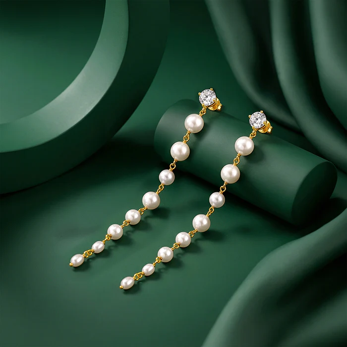 Golden Brigitte Pearl Danglers - Image 2