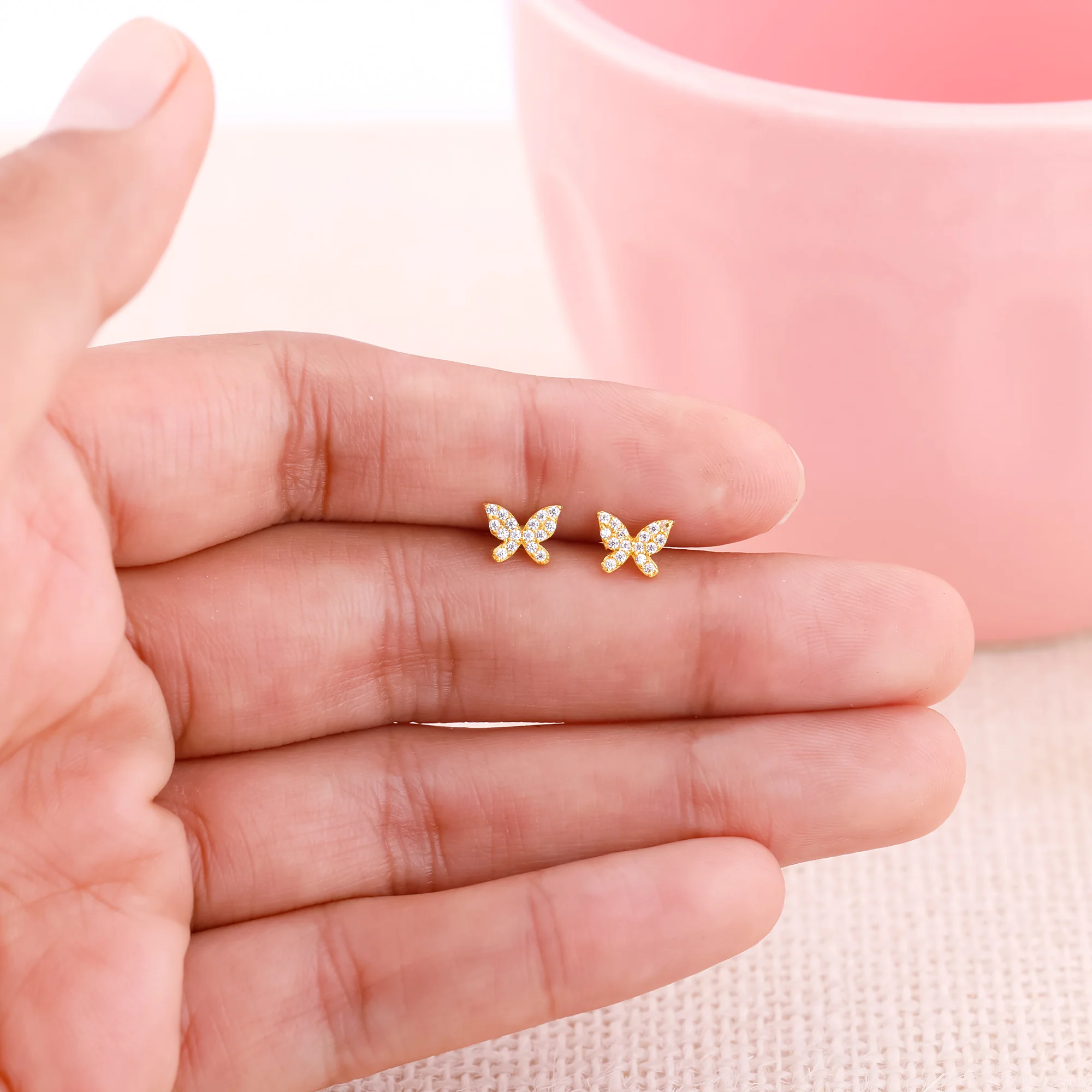 Golden Butterfly Tiny Studded Affair Earrings - Image 3