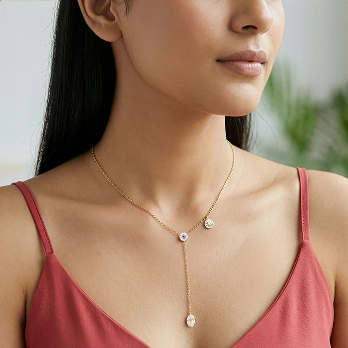 Golden Chunky Lariat Necklace - Image 3