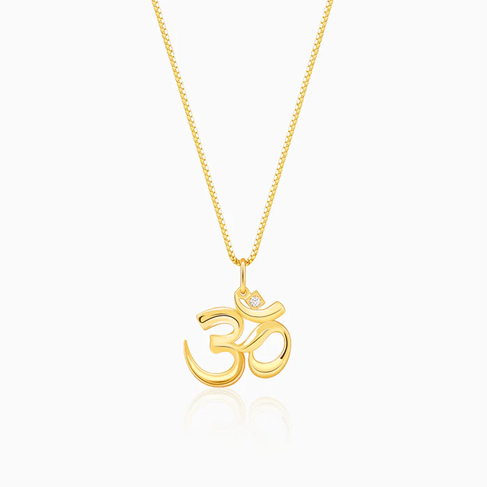 Golden Classic Om Pendant With Box Chain For Him
