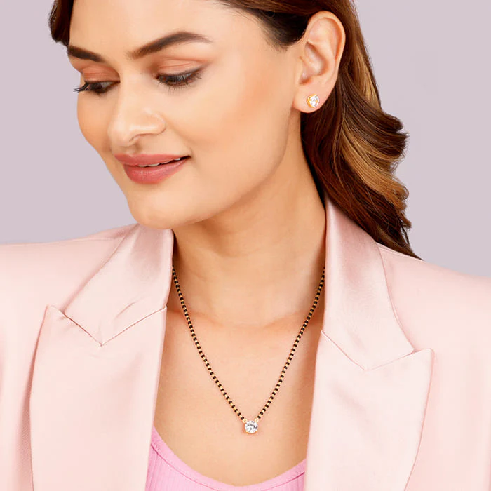 Golden Classic Solitaire Mangalsutra Set - Image 3