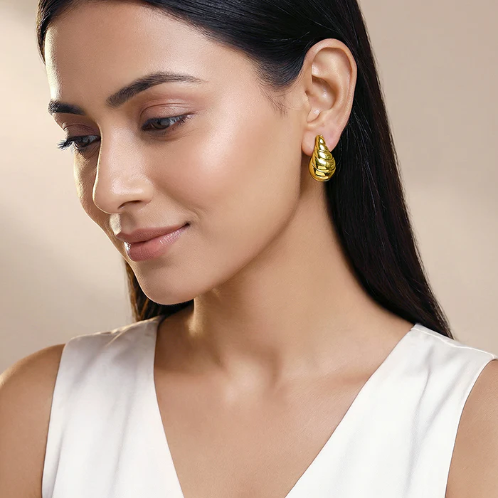 Golden Crossiant Dome Earrings - Image 3