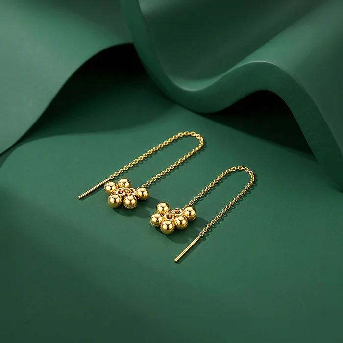 Golden Cute Orb Sui Dhaga Earrings - Image 2