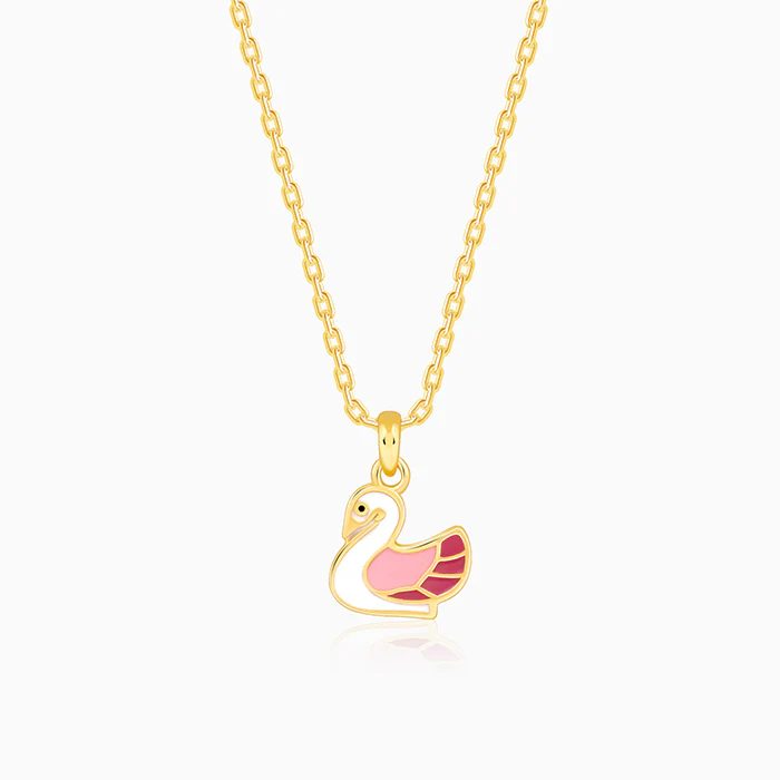 Golden Dainty Swan Kids Pendant with Link Chain