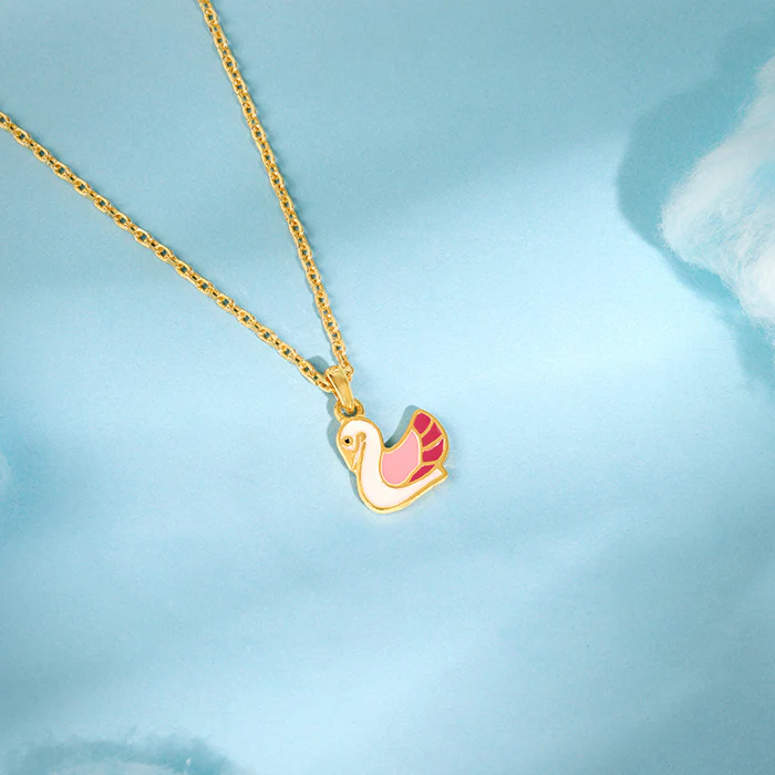 Golden Dainty Swan Kids Pendant with Link Chain - Image 2