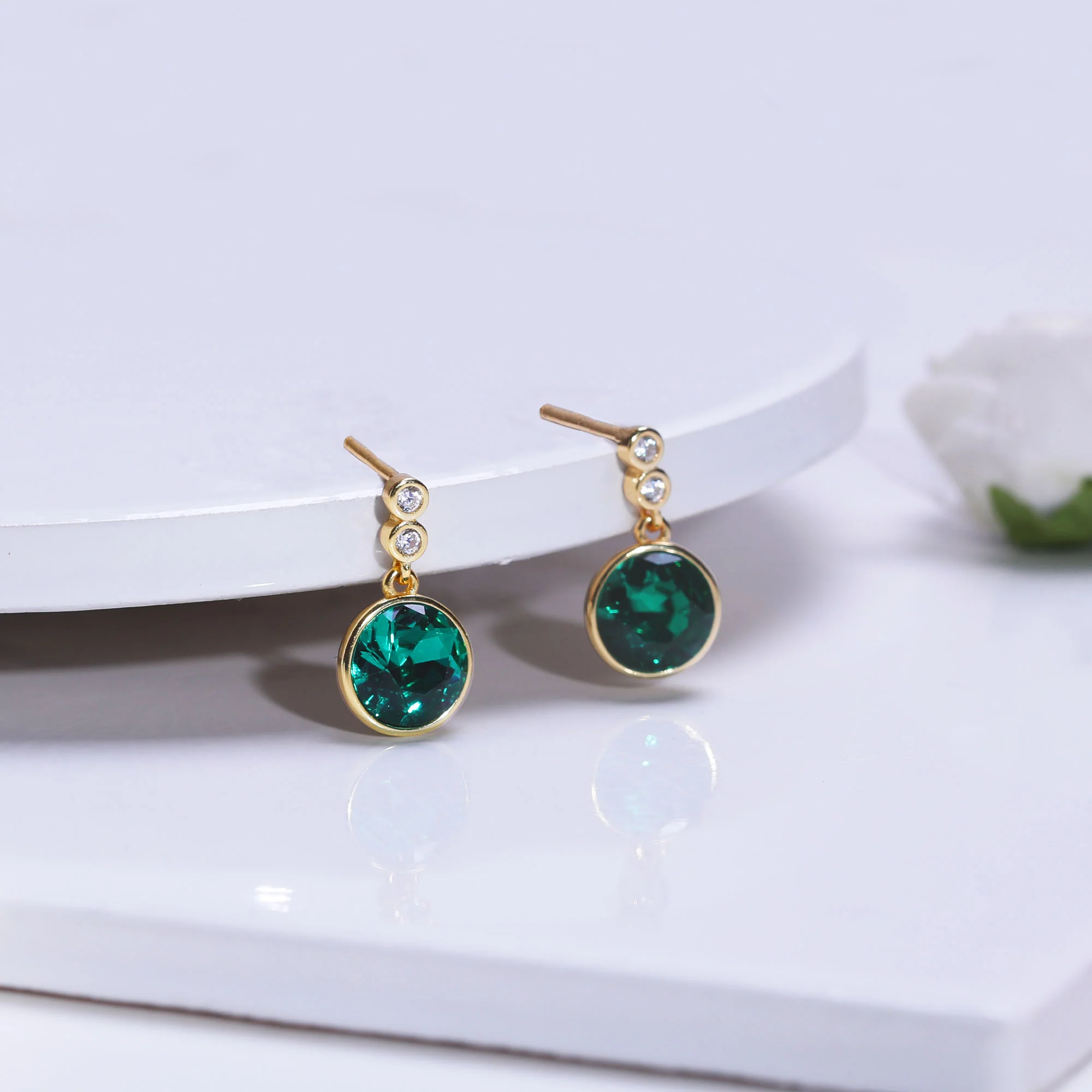 Golden Emerald Green Sphere Earrings - Image 3