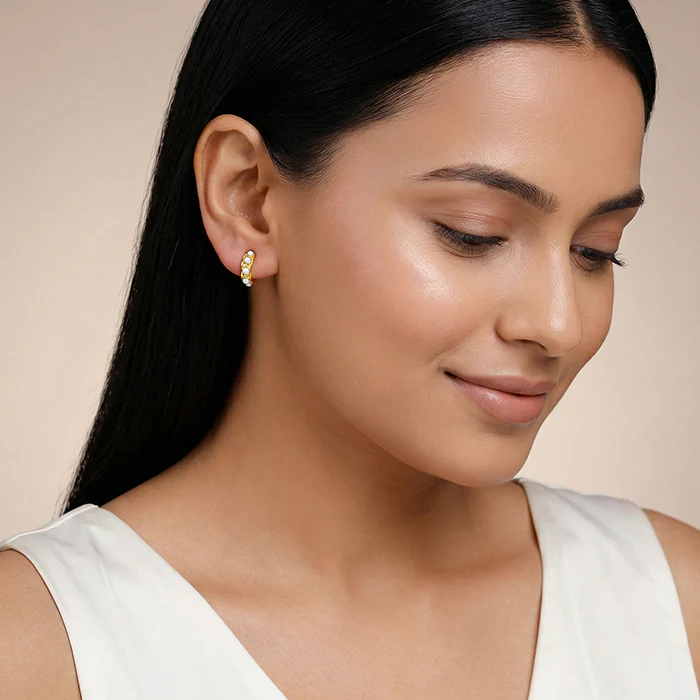 Golden Florence Pearl J Hoop Earrings - Image 3