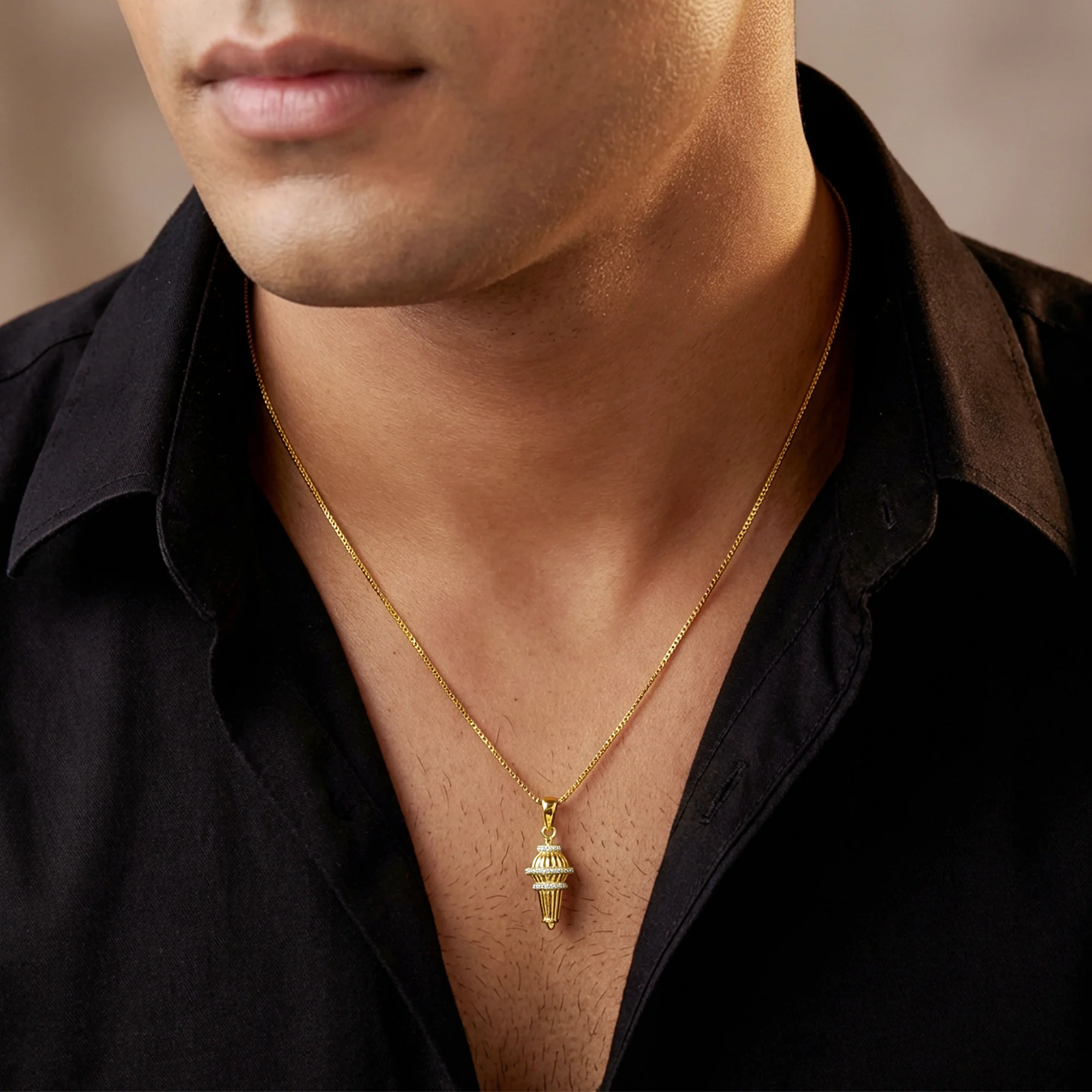 Golden Gadadhari Pendant With Box Chain For Him - Image 3