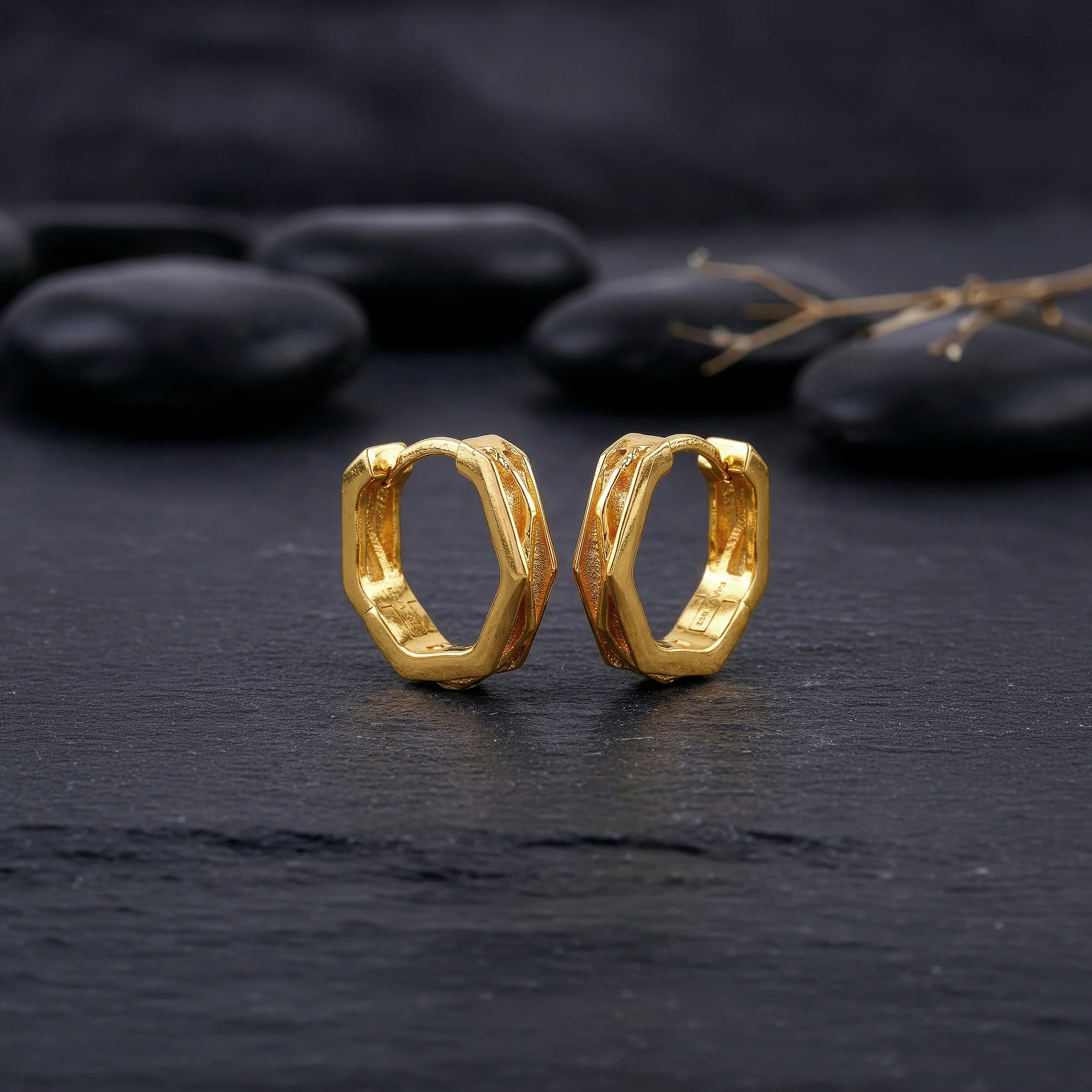 Golden Hexa Hoop Earring For Him - Image 4