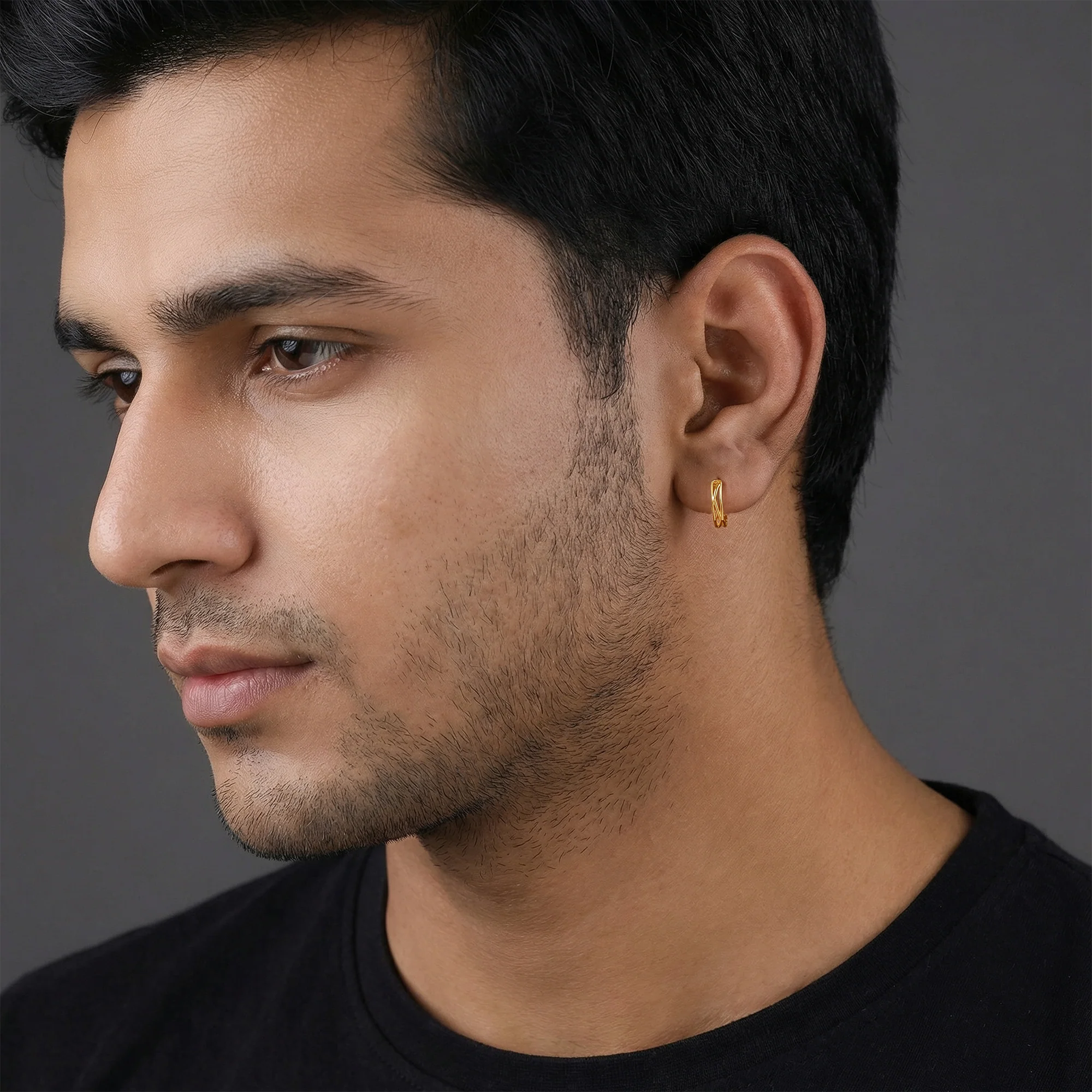 Golden Hexa Hoop Earring For Him - Image 5