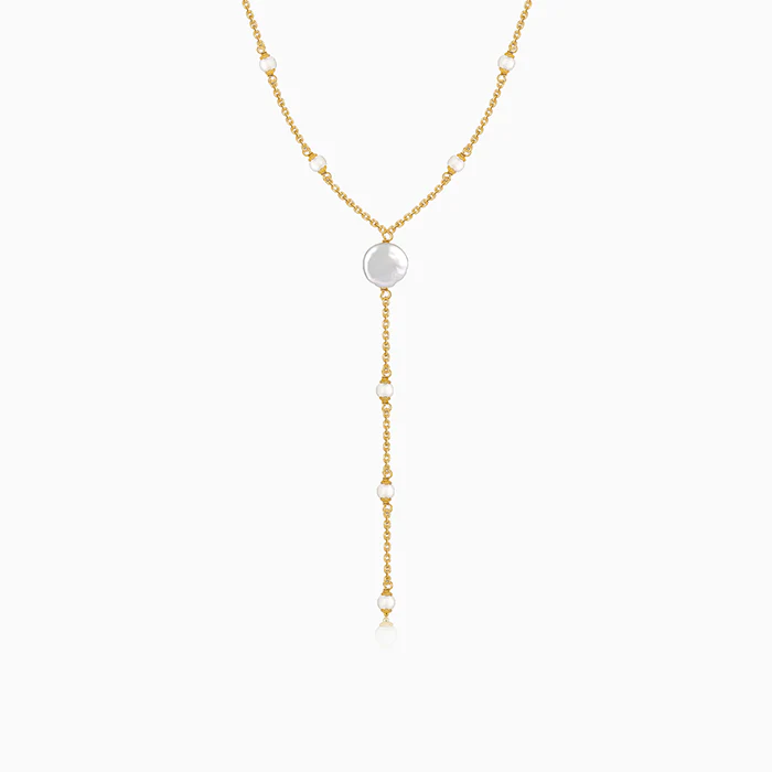 Golden Kiera Pearl Lariat Necklace