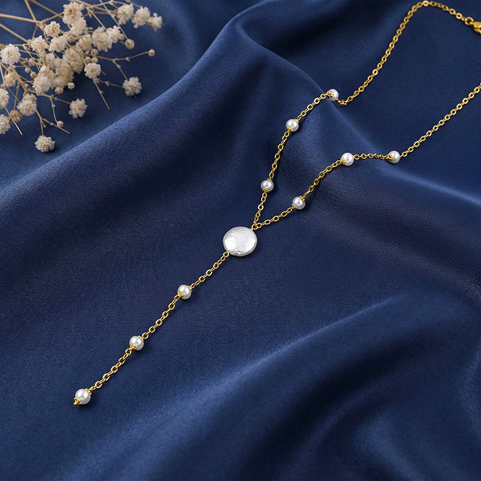 Golden Kiera Pearl Lariat Necklace - Image 2