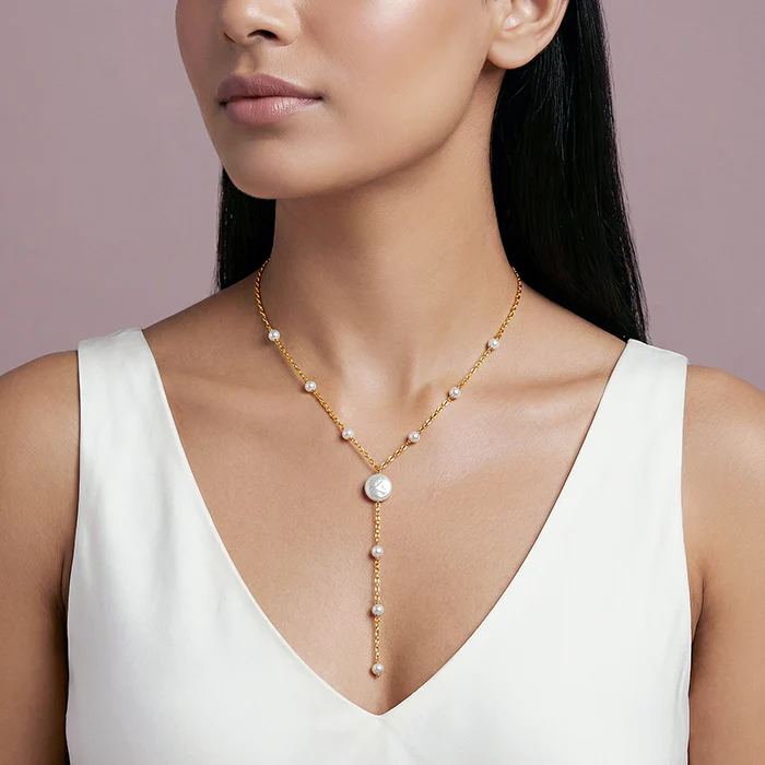 Golden Kiera Pearl Lariat Necklace - Image 3