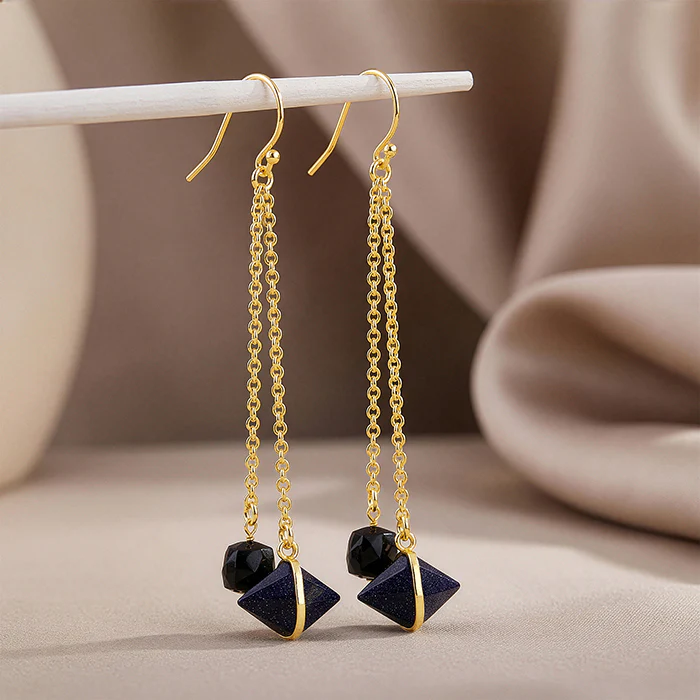 Golden Midnight Drop Dangler Earrings - Image 2