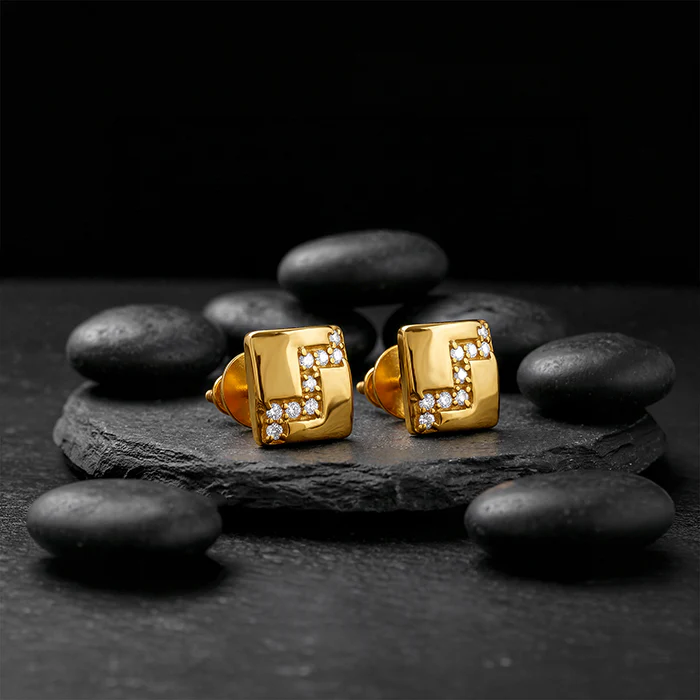 Golden Modern Mosaic Stud For Him - Image 4