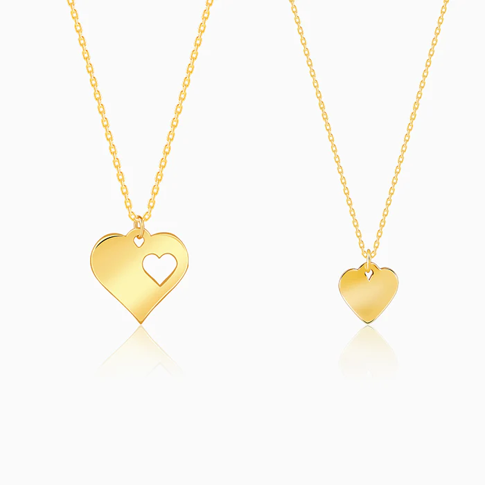 Golden Mother/Daughter Heart Pendant With Link Chain