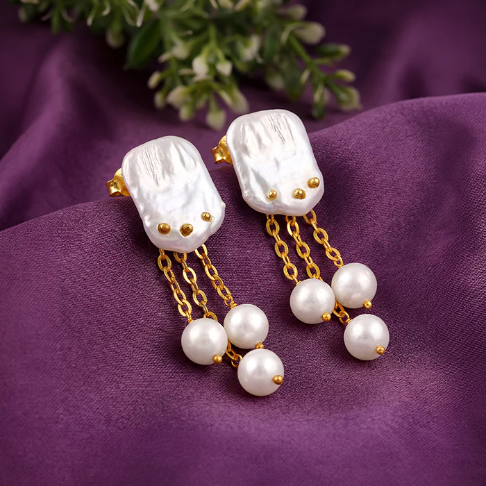 Golden Myrna Pearl Earrings - Image 2