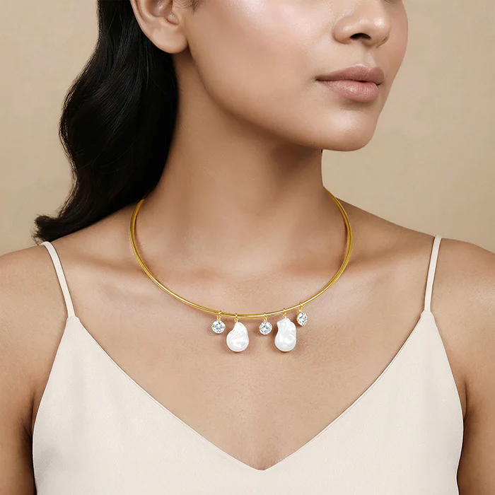 Golden Norma Baroque Pearl Cuff Necklace - Image 3