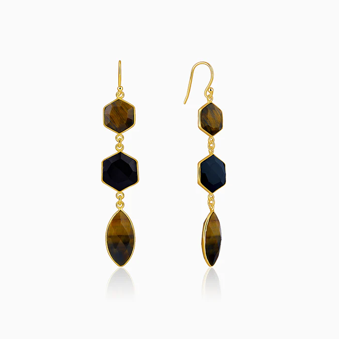 Golden Onyx Flame Dangler Earrings