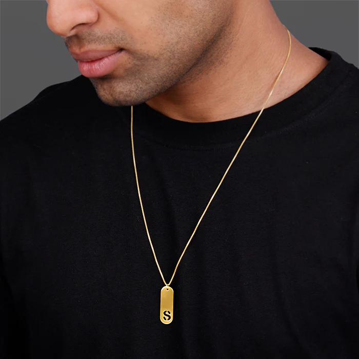 Golden Personalised Alpha Tag Initial Pendant For Him - Image 3
