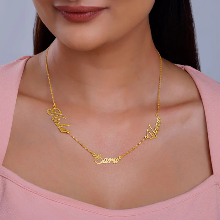 Golden Personalised Bestie Trio Name Necklace - Image 3
