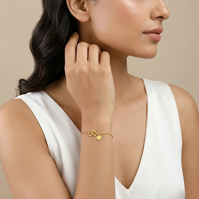 Golden Personalised Classy Om Heartbeat Bracelet - Image 4
