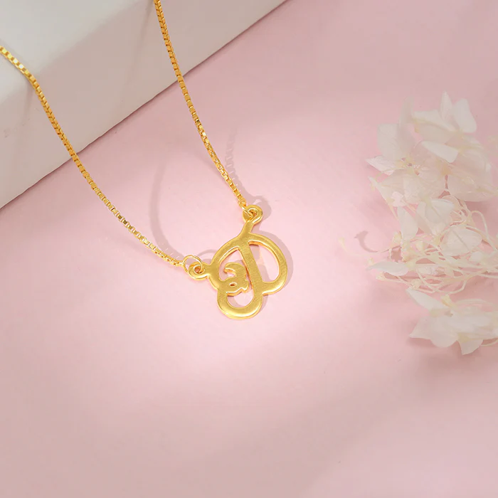 Golden Personalised Cursive Initial Necklace - Image 2