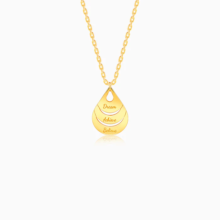 Golden Personalised Dreamy Teardrop Pendant With Link Chain
