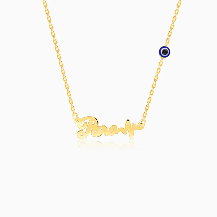 Golden Personalised Evil Eye Heartbeat Necklace