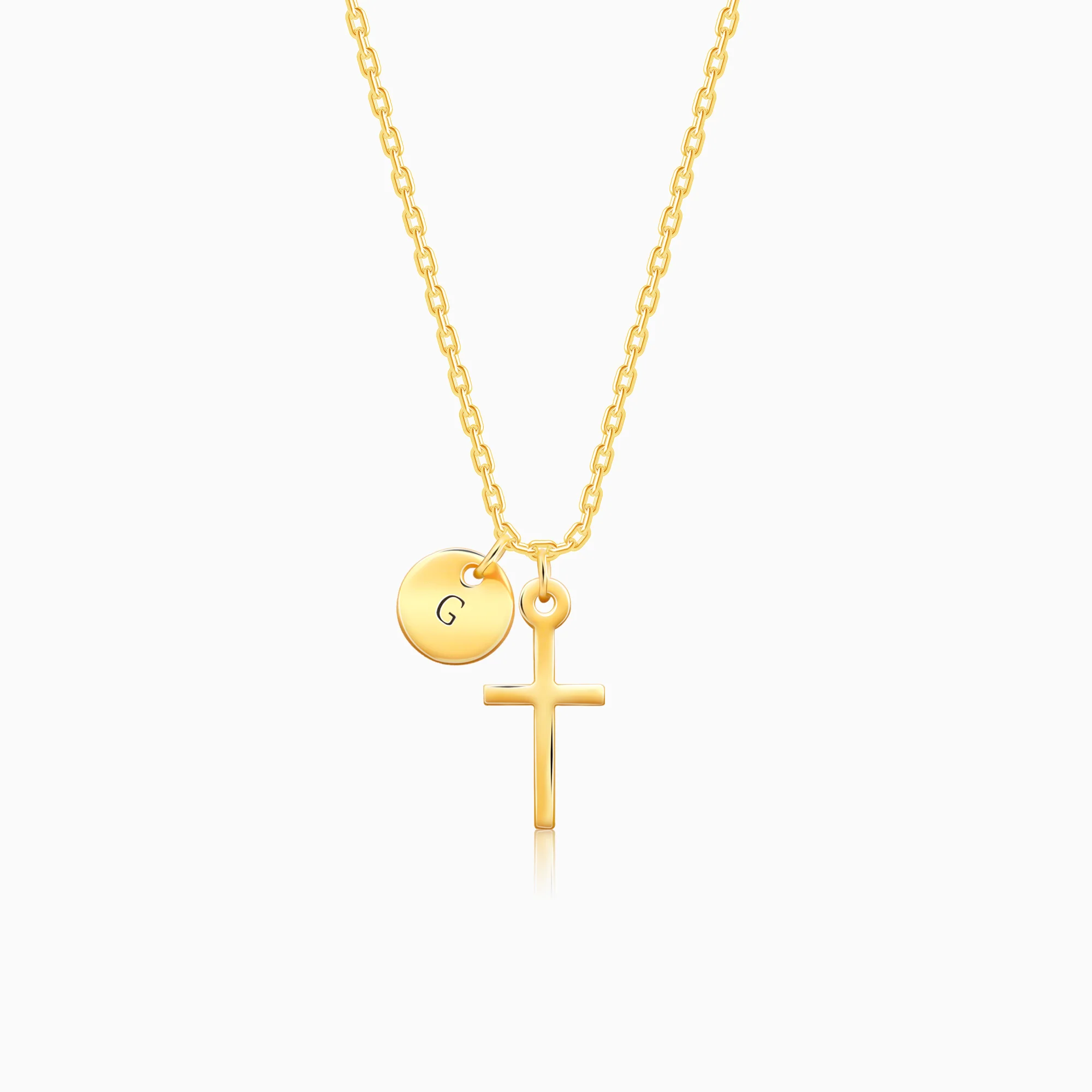 Golden Personalised Halo Cross Pendant With Link Chain