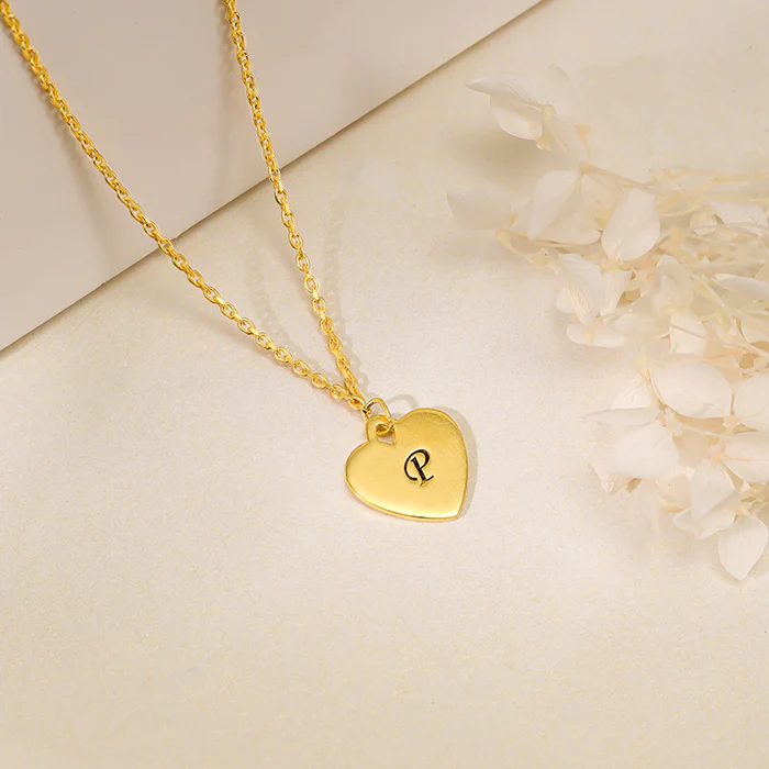 Golden Personalised Heart Initial Pendant With Link Chain - Image 2