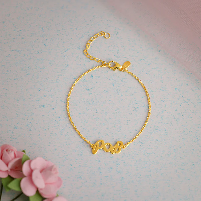 Golden Personalised Heart You Initial Bracelet - Image 2