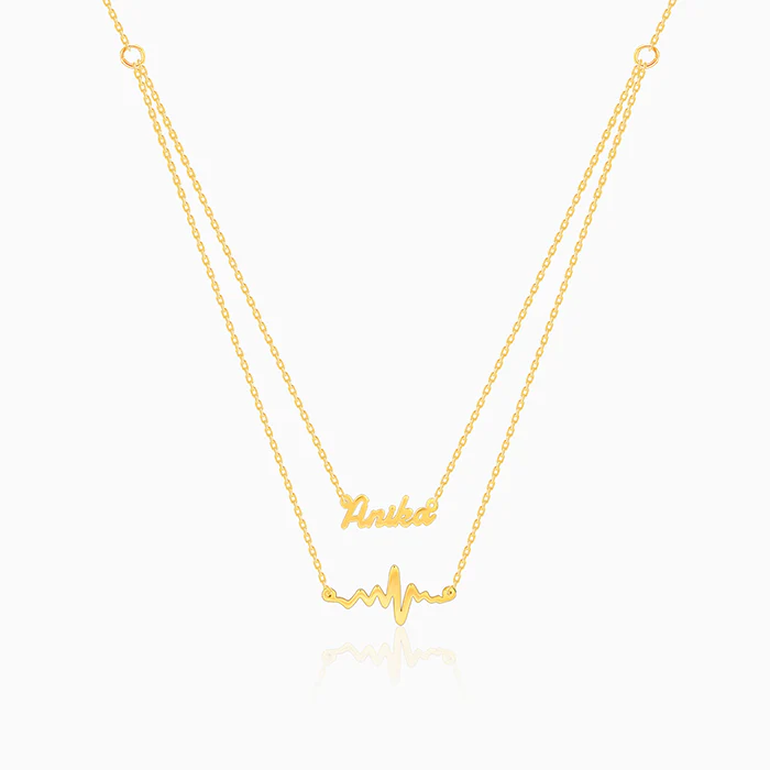 Golden Personalised Heartbeat Layered Necklace