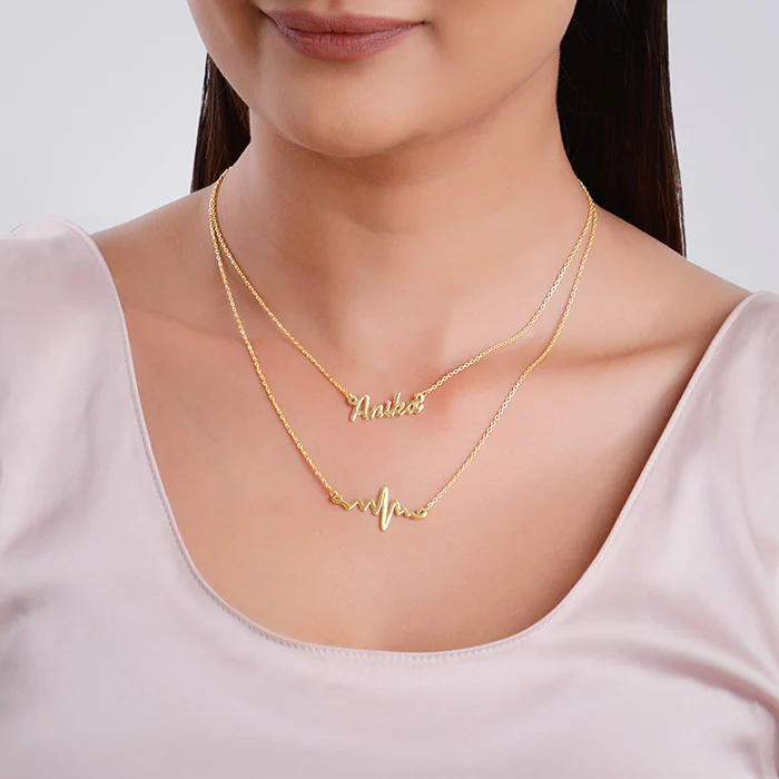 Golden Personalised Heartbeat Layered Necklace - Image 3