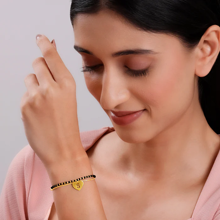 Golden Personalised Heartfelt Initial Mangalsutra Bracelet - Image 3