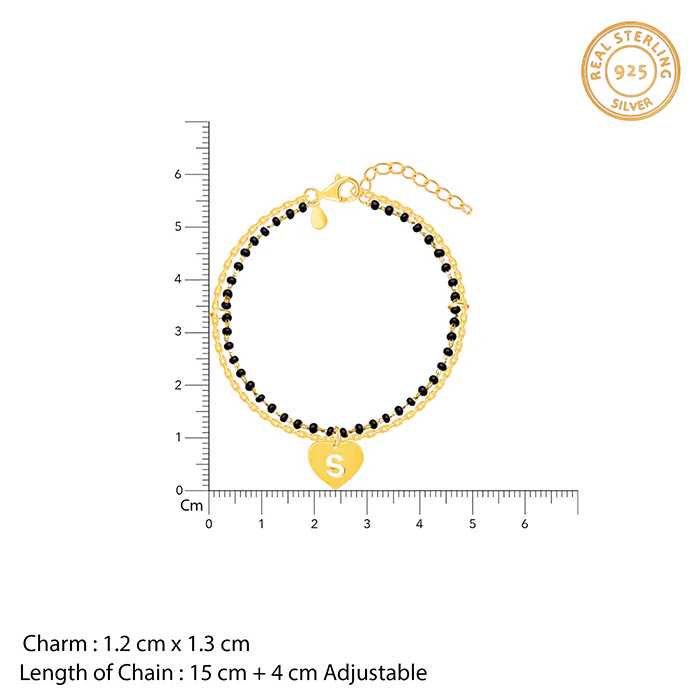Golden Personalised Heartfelt Initial Mangalsutra Bracelet - Image 4